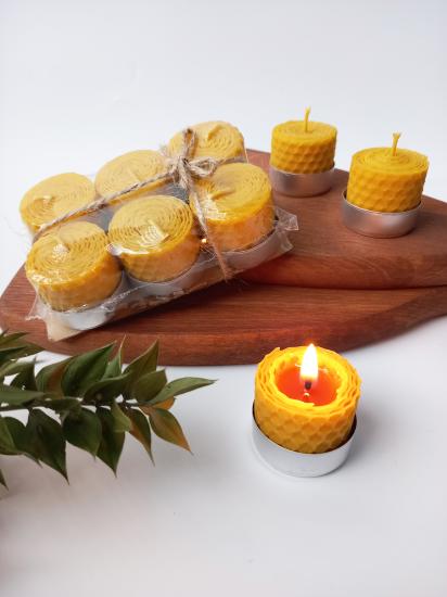 (6Adet) Sarma Tealight Mum 3,5CM X3Cm Doğal Petek Balmumu Mum