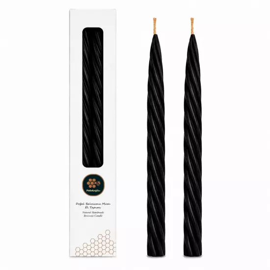 Balmumu Mum 2 Adet Siyah 27.5Cm Konik Kalın Burgulu