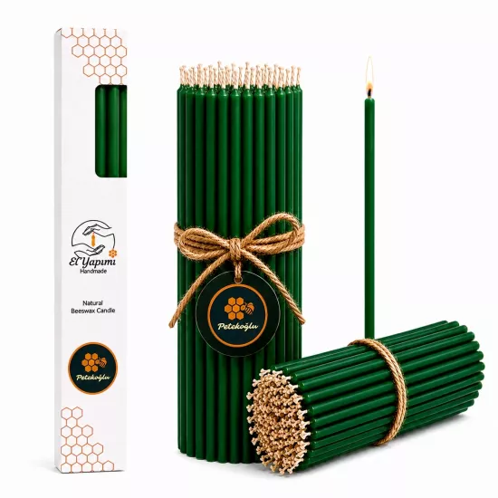 Yeşil Balmumu Mum 15’li Set | Beeswax Candle