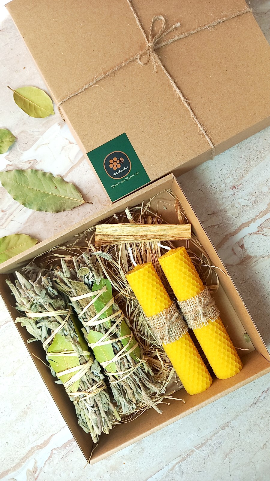 Doğal Petek Balmumu mum Hediyelik Set Bal Mumu Mum Beeswax Candle Doğal Ada Çayı Tütsü Palo Santo